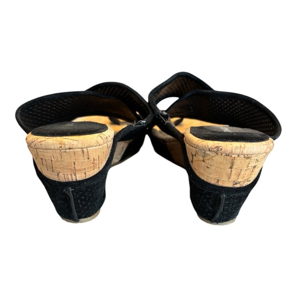 Donald J. Pliner Wedges Women 9.5 M Black Suede Crisscross Toe Ring Cork Sandals - Picture 8 of 11